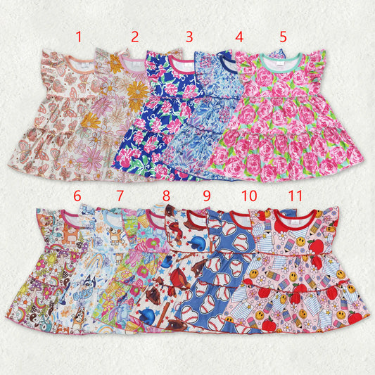 11.19 RST Sibling Baby Girls Flowers Flutter Sleeve Patchwork T-shirts Top