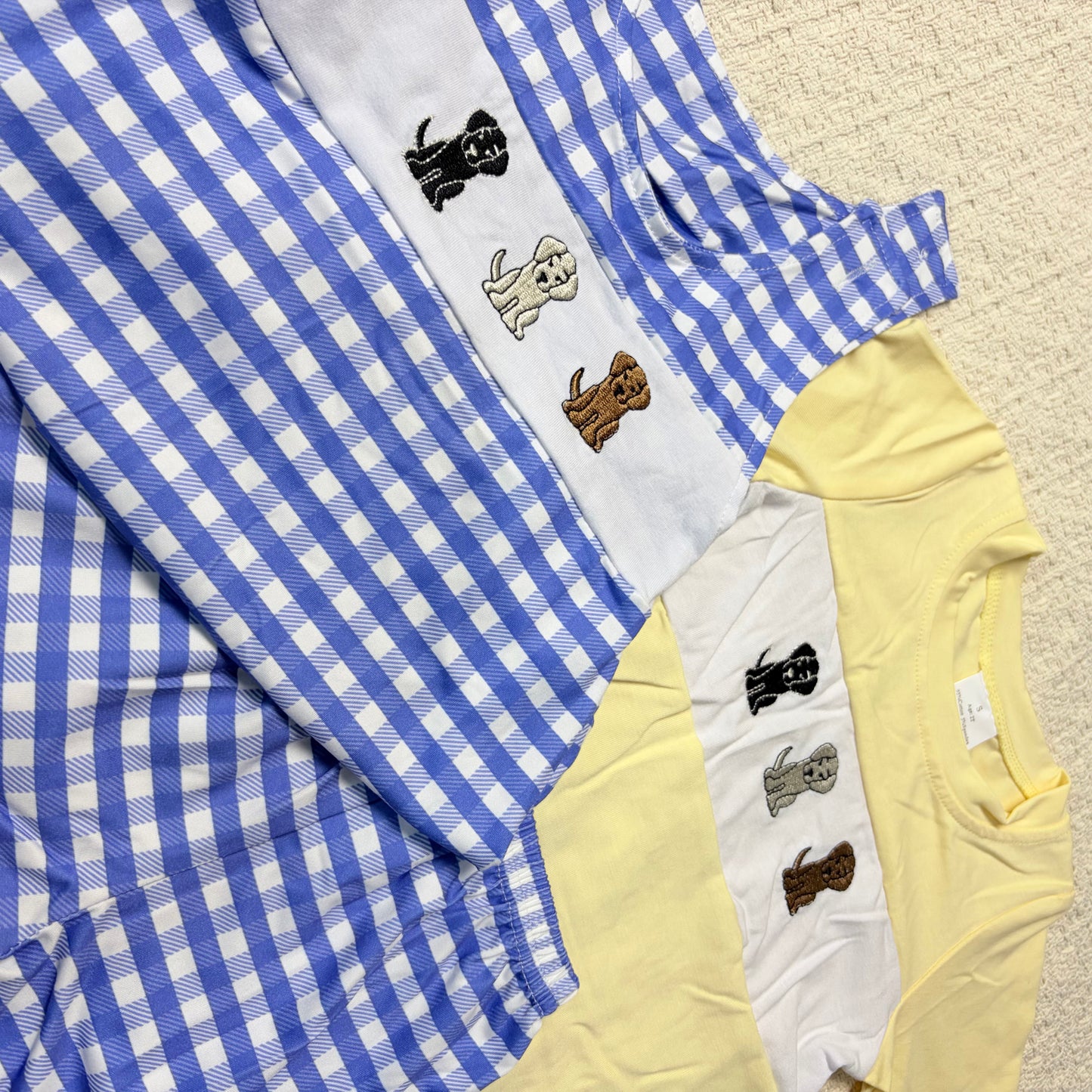 0514 RTS Sibling Short sleeves dog top plaid shorts boys clothing and romper