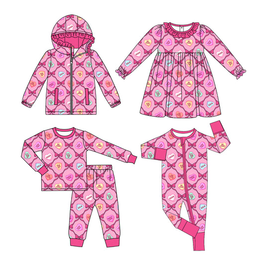 Baby Girls Valentines Day xoxo Heart Bow Zip Up Onesie-Long Sleeve Outfit-Dress-Hooded Zip Up Top Mixed Sizes Pre-Order