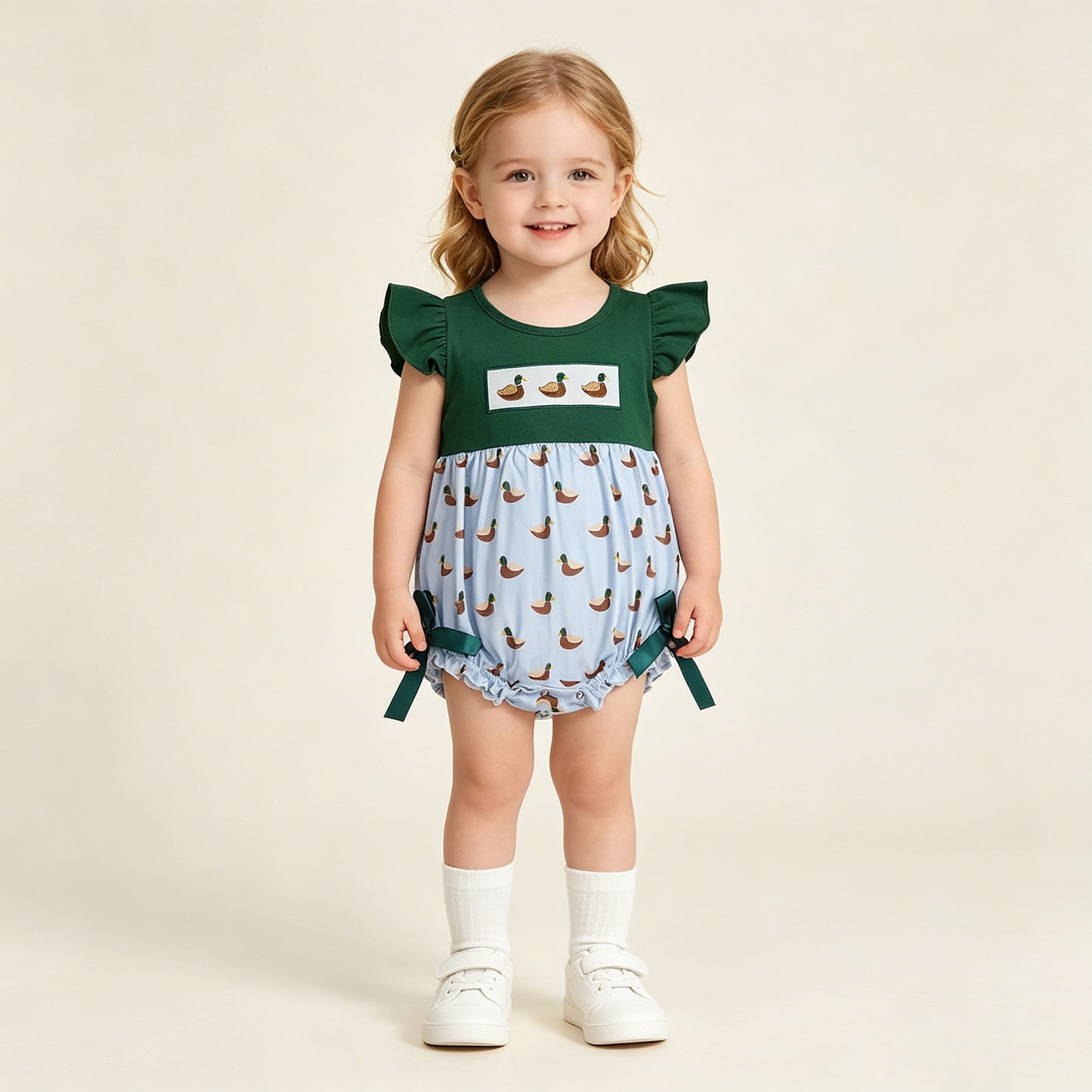SR4091 RTS NO MOQ （In stock）Flutter sleeves duck embroidery baby girl summer romper
