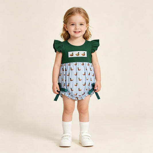 SR4091 RTS NO MOQ （In stock）Flutter sleeves duck embroidery baby girl summer romper