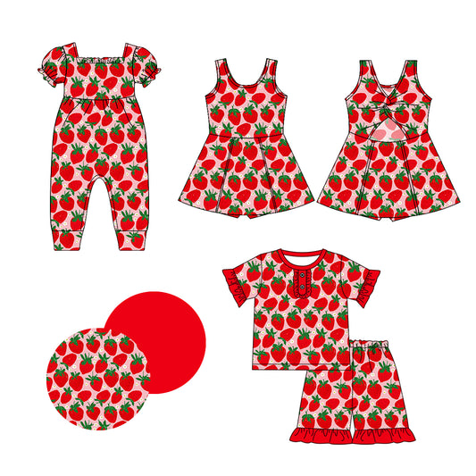 Red short sleeves strawberry baby girls pajamas