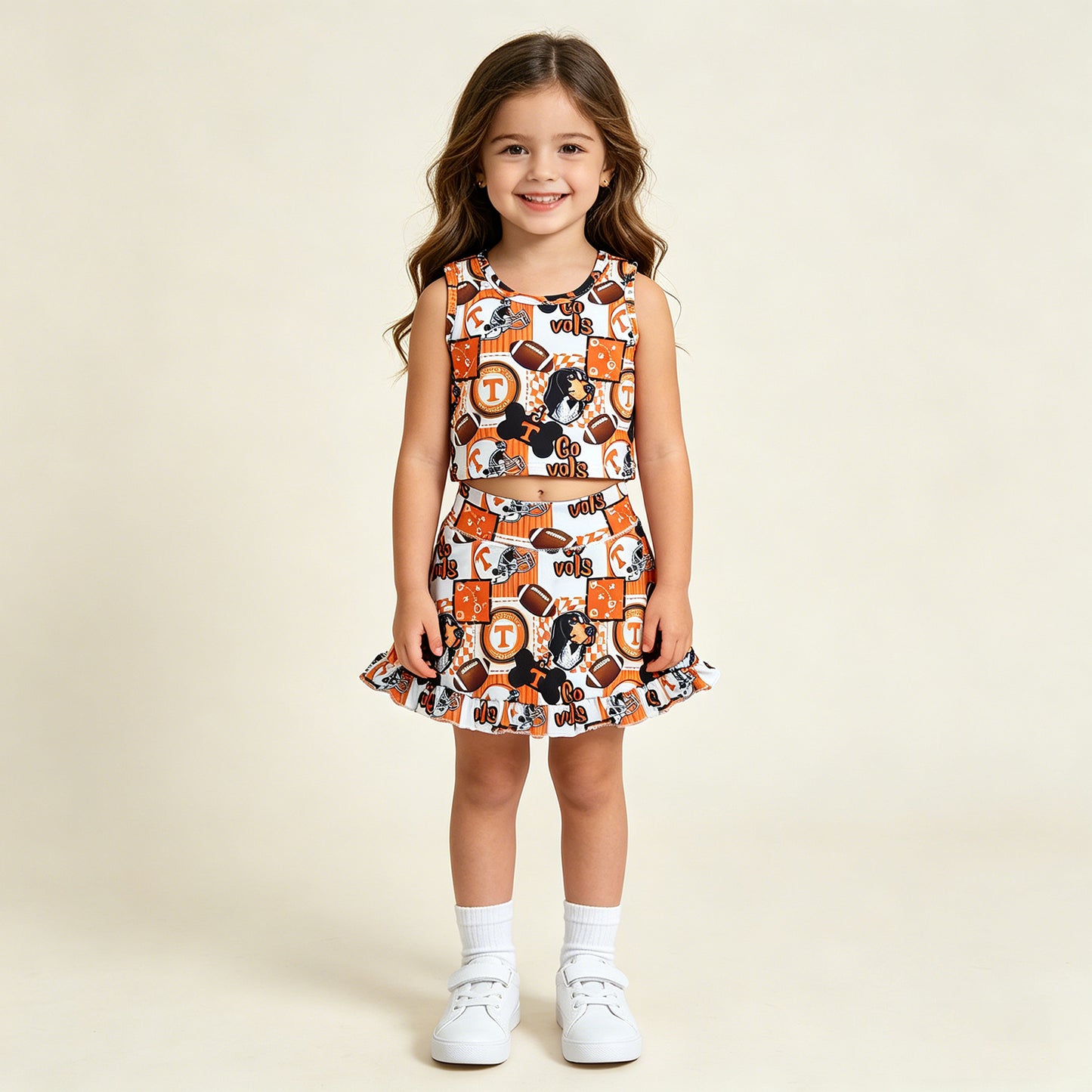 GSD3613 RTS NO MOQ （In stock ）Sleeveless T dog football top skirt girls active wear set