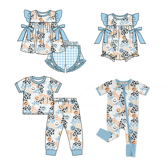 Pre-order baby girl clothes cartoon dog blue short-sleeved onesie-short-sleeved shorts set and short-sleeved long pants set