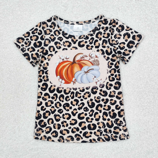 rts no moq GT0688 Pumpkin leopard print short-sleeved top