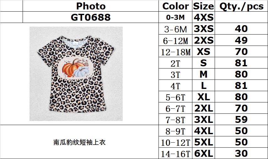 rts no moq GT0688 Pumpkin leopard print short-sleeved top