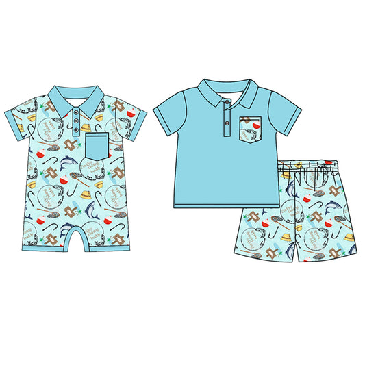 Baby Infant Boys Fishing Buddy Short Sleeve Rompers and short sleeve short pants suits