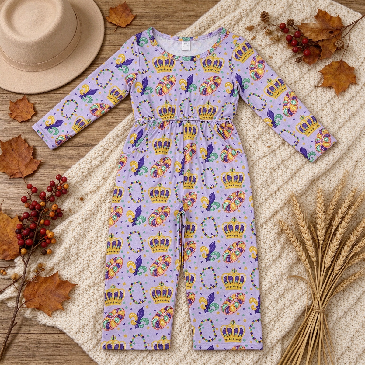 RTS NO MOQ （In stock）milk silk LR3339 Baby Girls Purple Long Sleeve Pockets Pant Jumpsuits