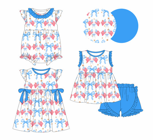 FLOWERSSleeveless stars bow flag kids girls 4th of july clothing