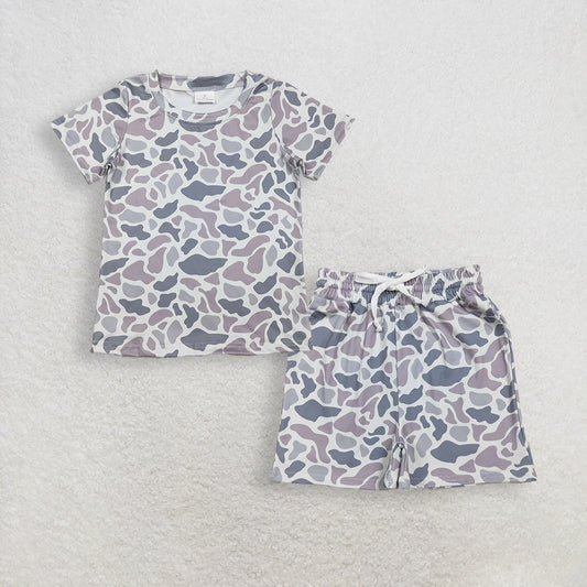 3.14 RTS NO MOQ （In stock）BT1712 + SS0730 Fashion Clothing For Baby Boys Short Sleeve Southern Light Grey Camo T-shirts Top Pockets Shorts Bottom