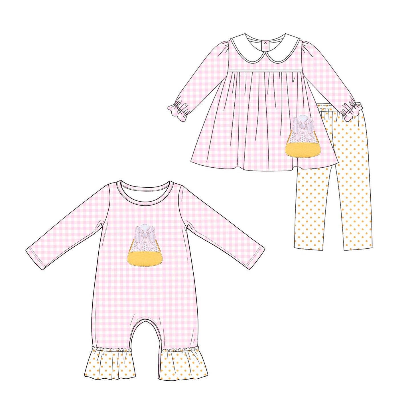 4.18 Pre order No Moq Baby Girls Pink Checked Candy Collar Tunic Leggings Halloween Clothes Sets