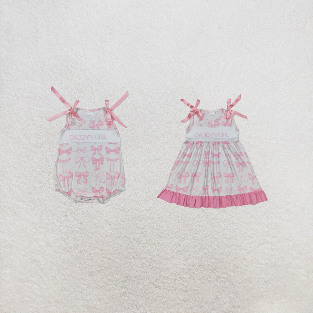 RTS Sibling Pink ruffle sleeveless daddy's girl bow baby kids dress and romper