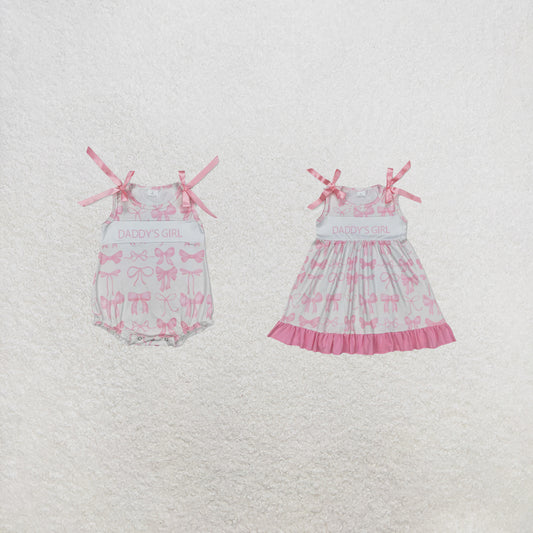 RTS Sibling Pink ruffle sleeveless daddy's girl bow baby kids dress and romper