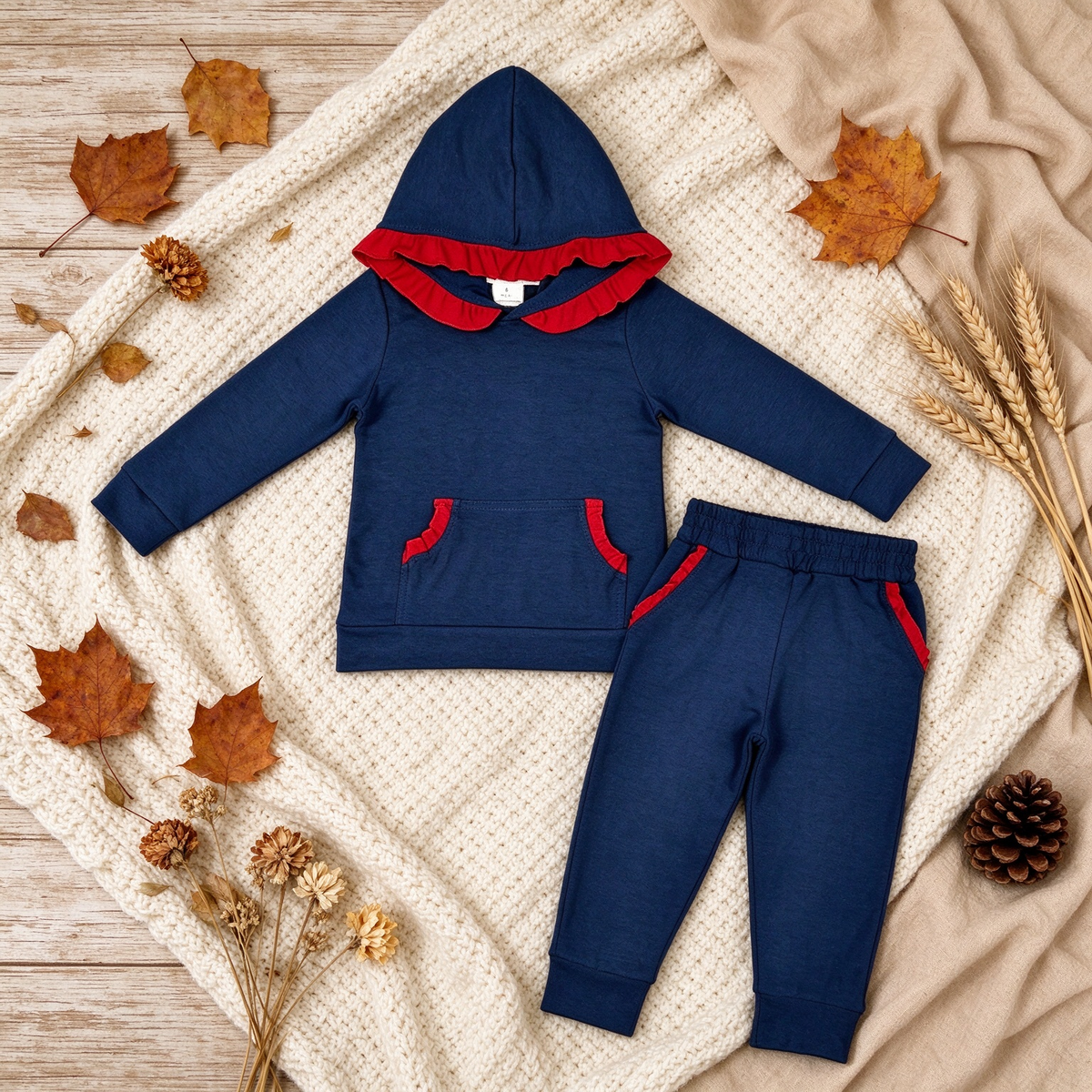 RTS NO MOQ （In stock）cotton GLP3564 Baby Girls Long Sleeve Ruffle Hoodie Pockets Jogger Clothes Sets