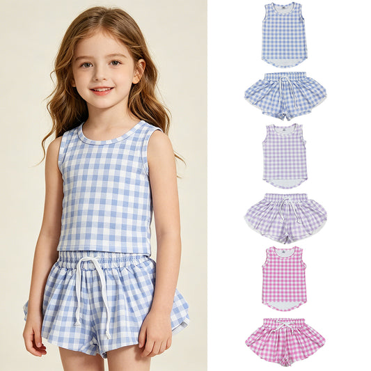 4.15 RTS Sibling Sleeveless plaid top shorts girls active wear set