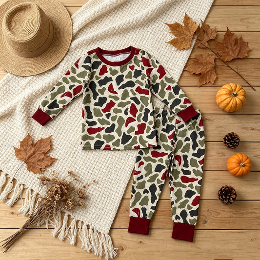 RTS NO MOQ （In stock）milk silk BLP1496 Baby Boys Green Red Camo Top Pant Christmas Pajamas Sets
