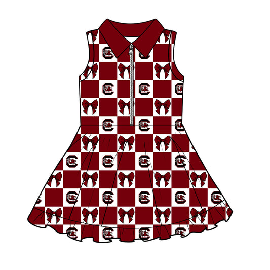 CUSTOM MOQ 5 Kids Clothing for Girls Baby Girls Red C Bow Yoga Active Shorts Team Knee Length Dresses