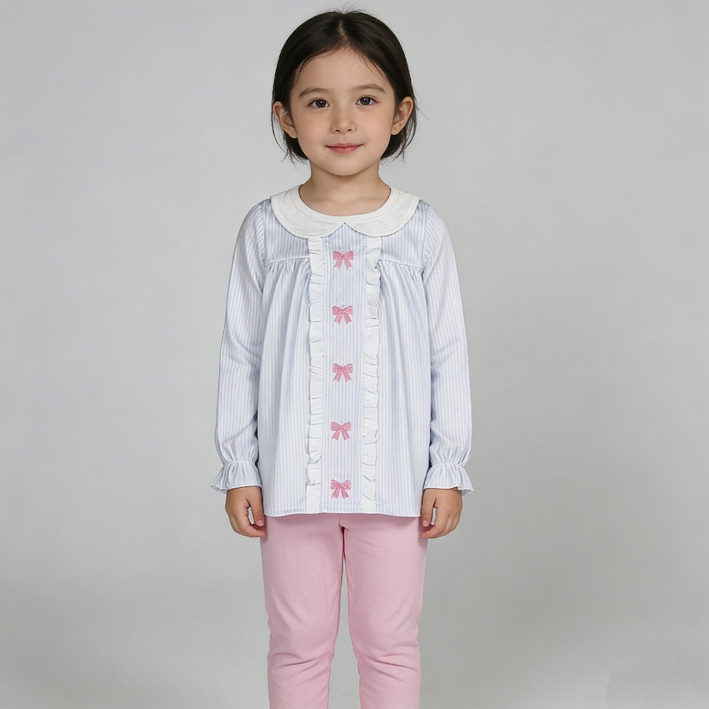 4.9 GLP2909 RTS NO MOQ （In stock ）blue stripe pink bows print pink pants girls outfits