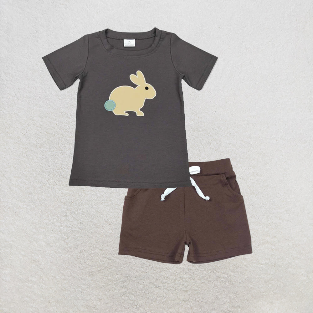 5.15 RTS NO MOQ （In stock）BT0444+SS0134 Short sleeves rabbit kids boy easter shirt outfits
