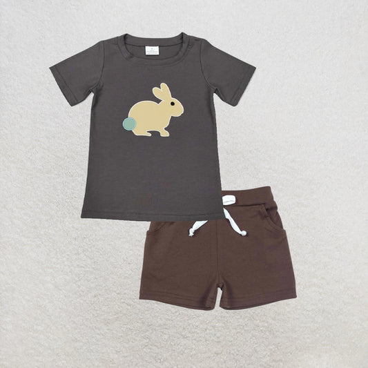 5.15 RTS NO MOQ （In stock）BT0444+SS0134 Short sleeves rabbit kids boy easter shirt outfits