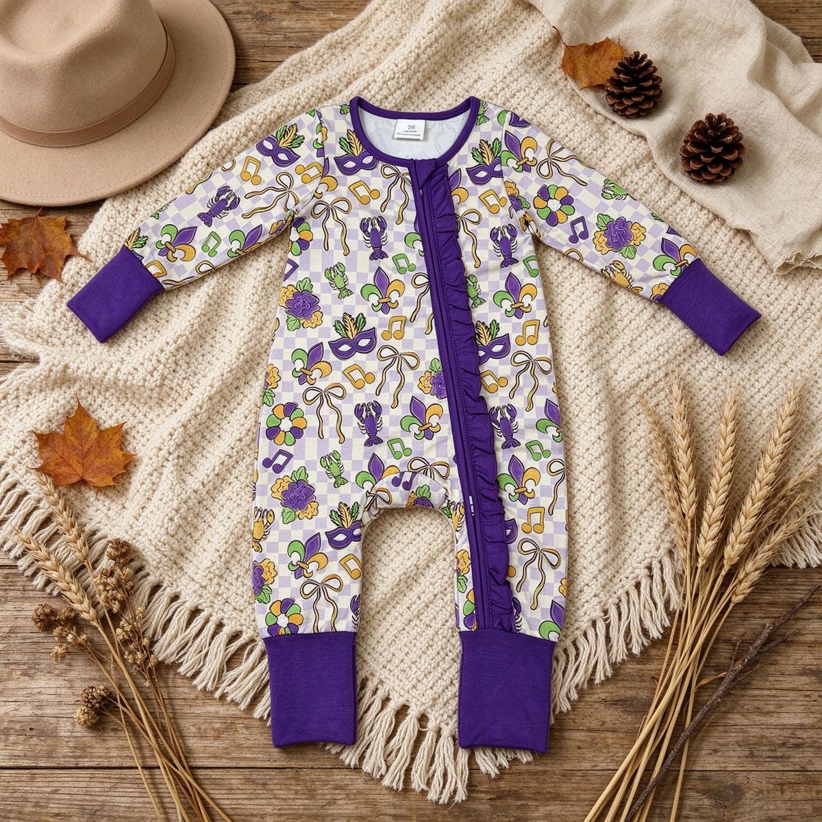 RTS NO MOQ （In stock）milk silk LR3335 Baby Girls Holiday Print Two Way Ruffle Zip Convertible Rompers