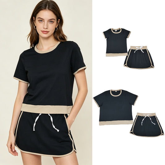 RTS Sibling Black cotton top skirt adult women and baby girls outfits