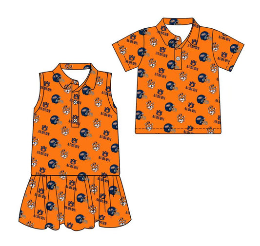 3.11 CUSTOM MOQ 5 Sibling Boys Baby Girls Summer Fashion Short Sleeve Orange Hat Tiger Shirt Sleeveless Dress Team Clothes Sets