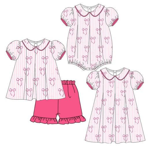 Girls Pink Stripe Bow Tunic Ruffle Shorts Outfit Set - Cute Casual Clothing for Girls