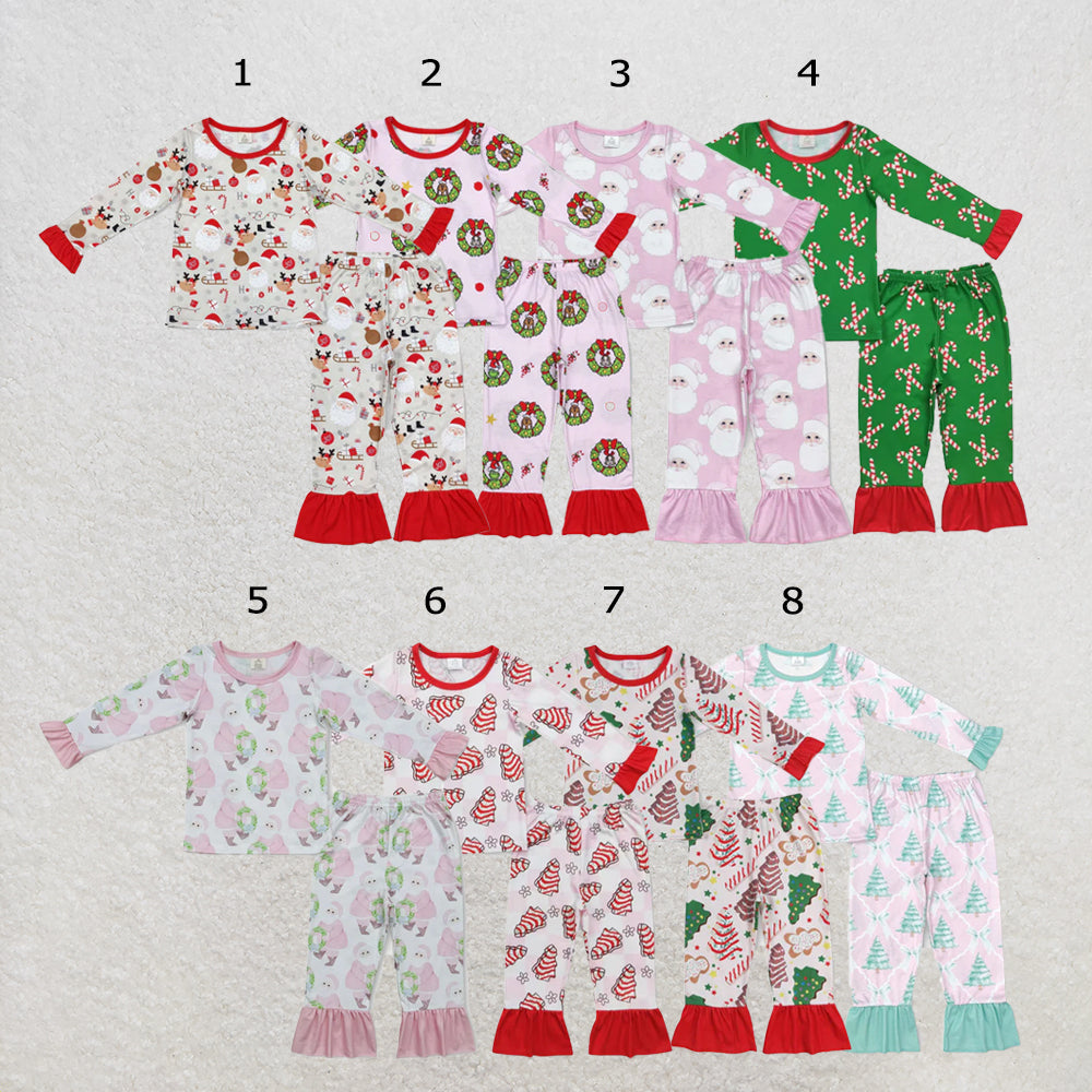 RTS Sibling Baby Girls Christmas Shelf Bamboo Pajamas Clothes Sets