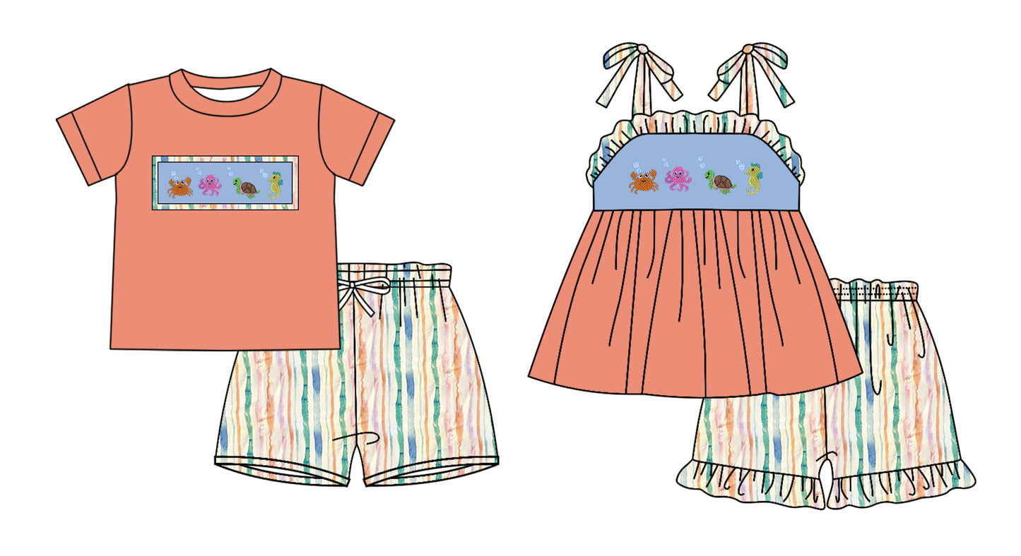Crab octopus turtle seahorse top shorts boys summer clothes