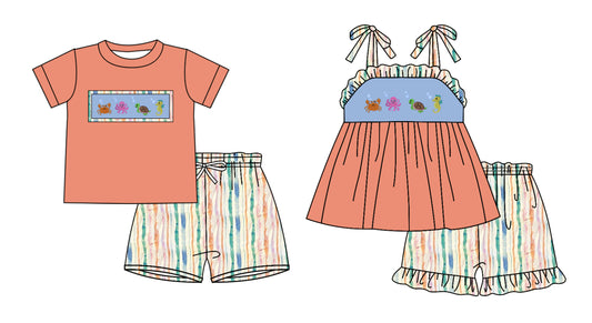 Crab octopus turtle seahorse top shorts boys summer clothes