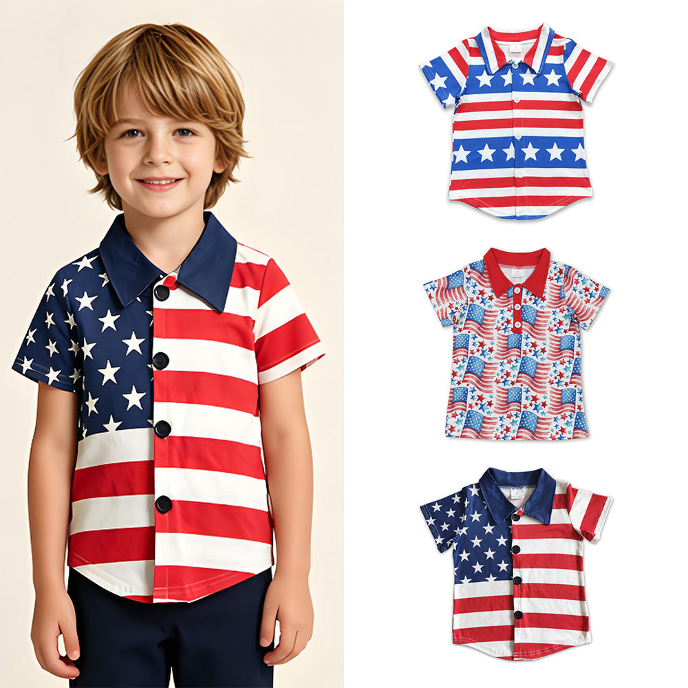 RTS Sibling Short sleeves flag stars boys 4th of july polo shirt