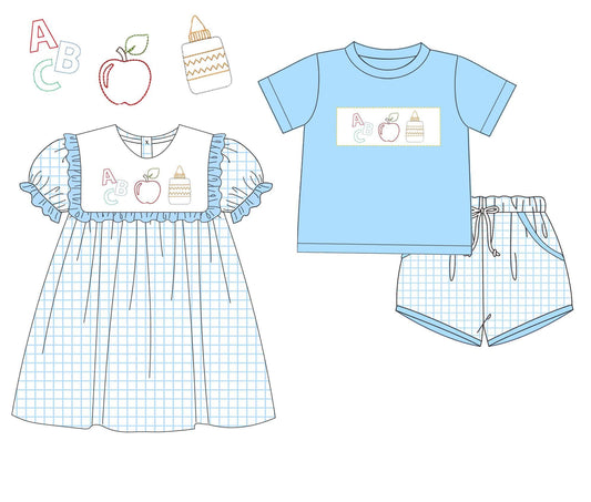 5.16  Pre order Boys' Back to School Shorts Set with ABC Glue Apple Top - Casual Clothing for Elementary School Boys
