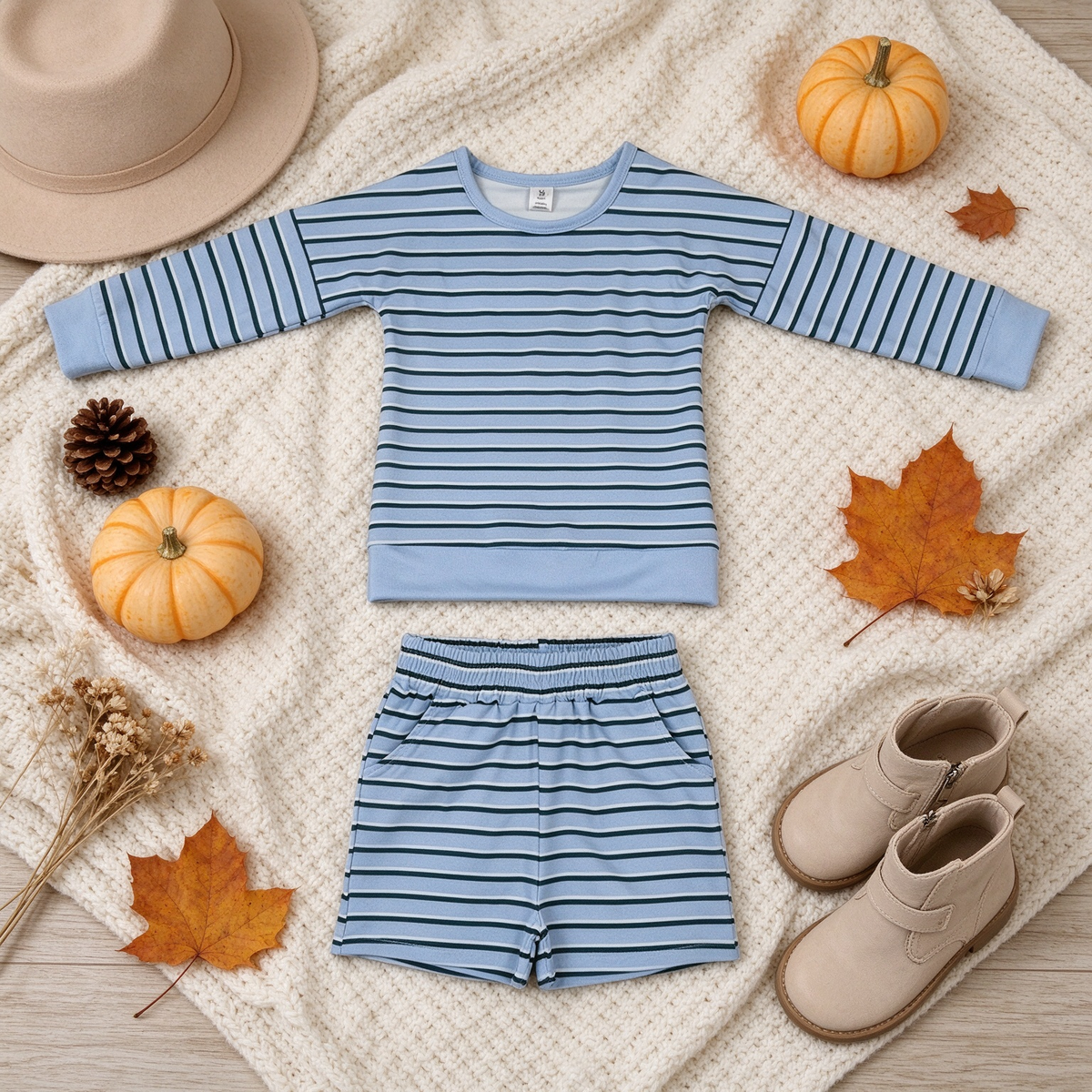 RTS NO MOQ （In stock） yoga fabric GLS0133 Yoga Baby Girls Light Blue Long Sleeve Shirt Top Short Yoga Active Set