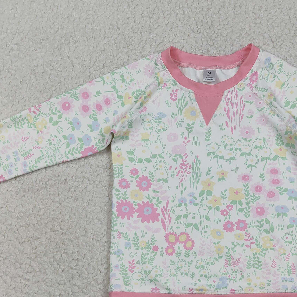 12.27 RTS NO MOQ （In stock）GT1299 Baby Girls Pink Flowers Long Sleeve Yoga Active Tee Shirts Top