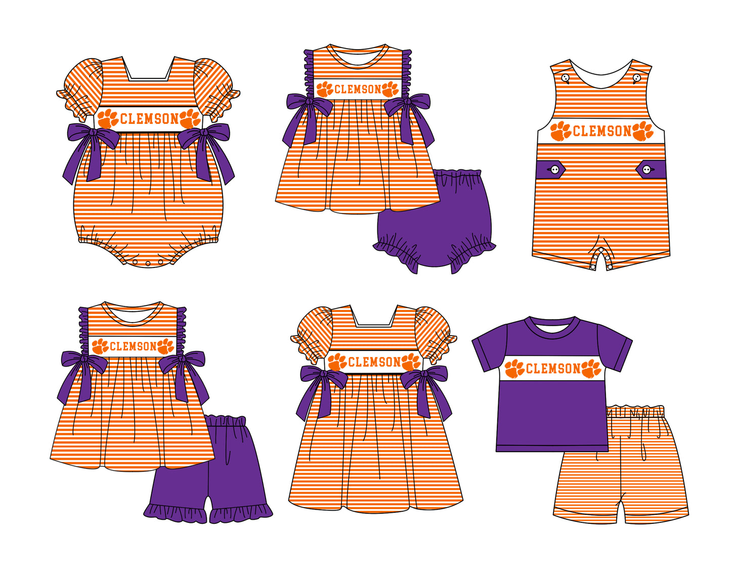 CUSTOM MOQ 5 Sibling Boys Baby Girls Orange Stripe Top Ruffles Shorts Clothes Set Knee Length Dress Rompers