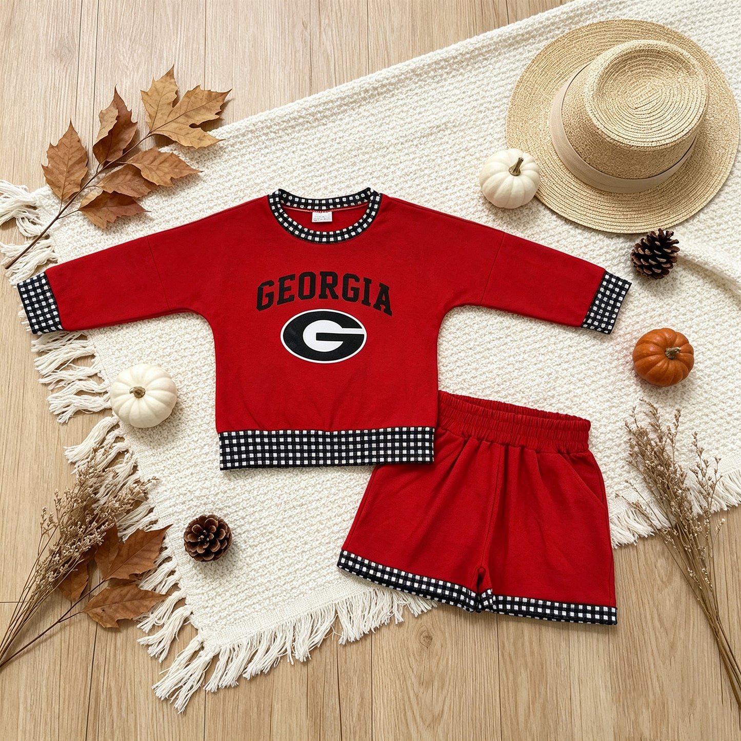 RTS NO MOQ （In stock） GLS0168 Baby Boys Red Long Sleeve Top Short Team Casual Outfit