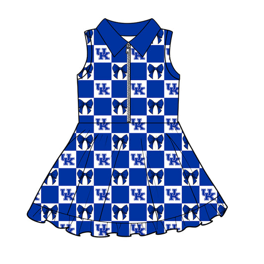 CUSTOM MOQ 5 Kids Clothing for Girls Baby Girls Blue UK Red Bow Yoga Active Shorts Team Knee Length Dresses