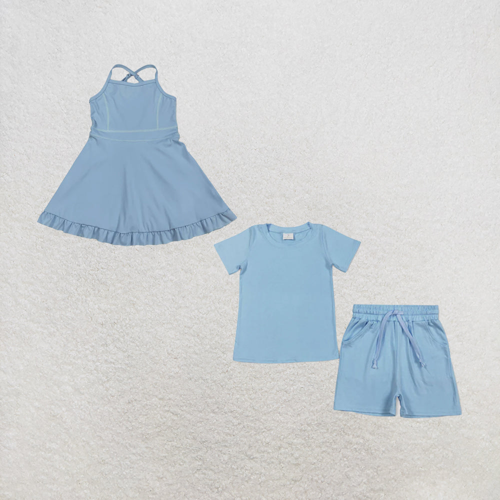 RTS Sibling Light blue straps ruffle kids girls summer athletic dress