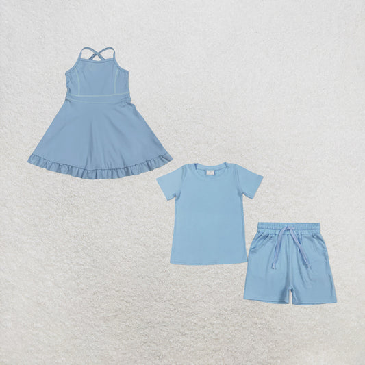 RTS Sibling Light blue straps ruffle kids girls summer athletic dress