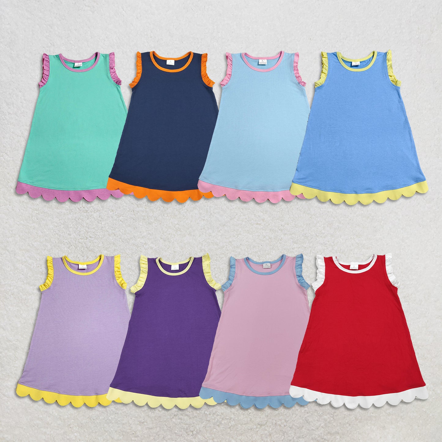 RTS Sibling Baby Girls Sleeveless Scallop Knee Length Dresses