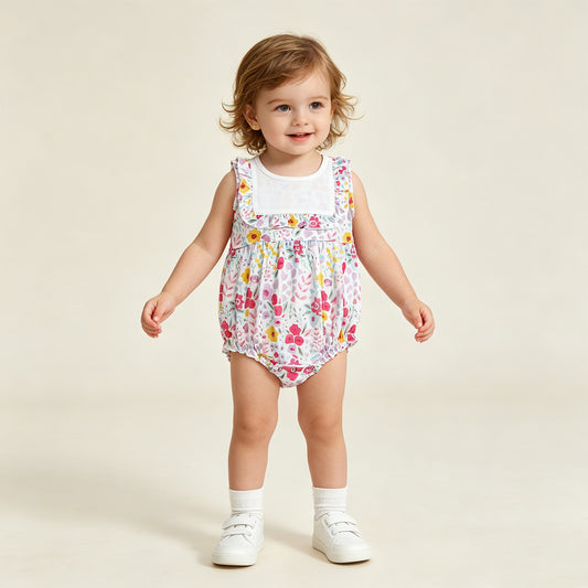 SR4021 RTS NO MOQ （In stock）Ruffle floral baby girls spring summer romper