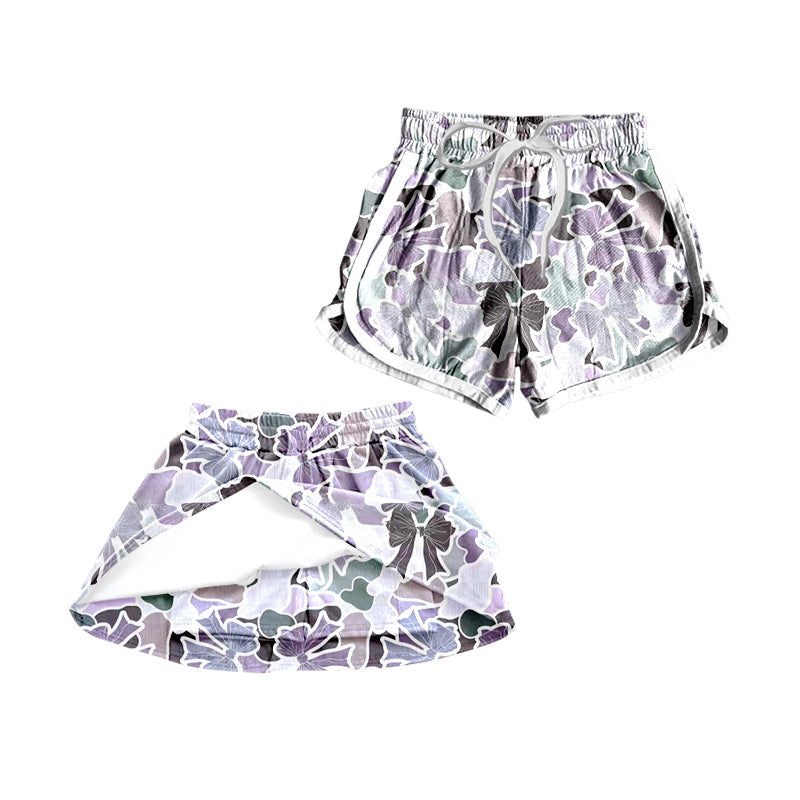 Lavender camo bow kids girls skirt shorts inside