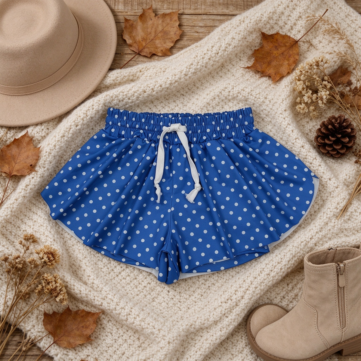 RTS NO MOQ （In stock）yoga fabric SS0966 Baby Girls Blue Polka Dots Butterfly Yoga Wear Shorts Bottom