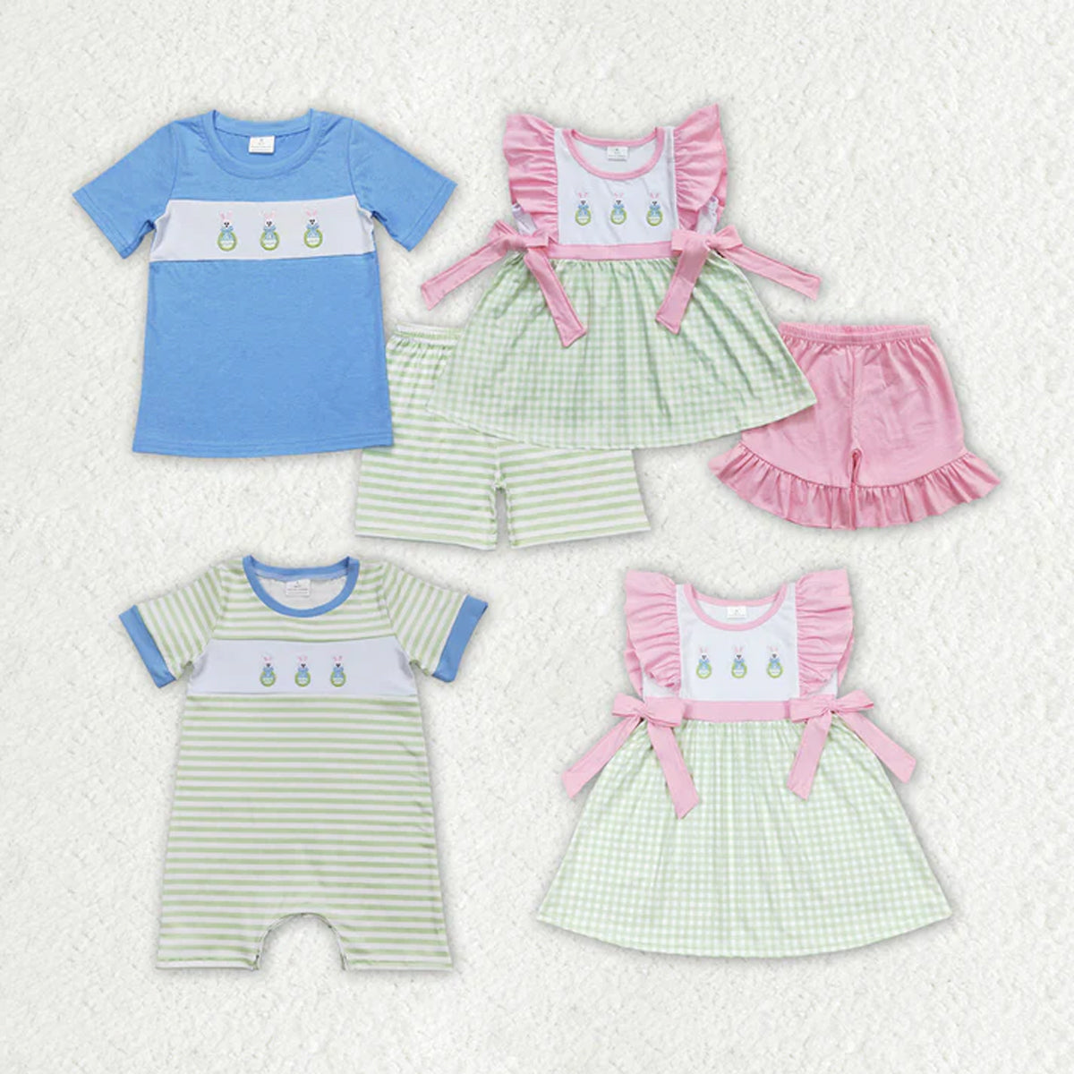 RTS Sibling Baby Boys Girls Easter Bunny Shirts Shorts Boutique Outfits Clothes Sets rompers dress Outfits