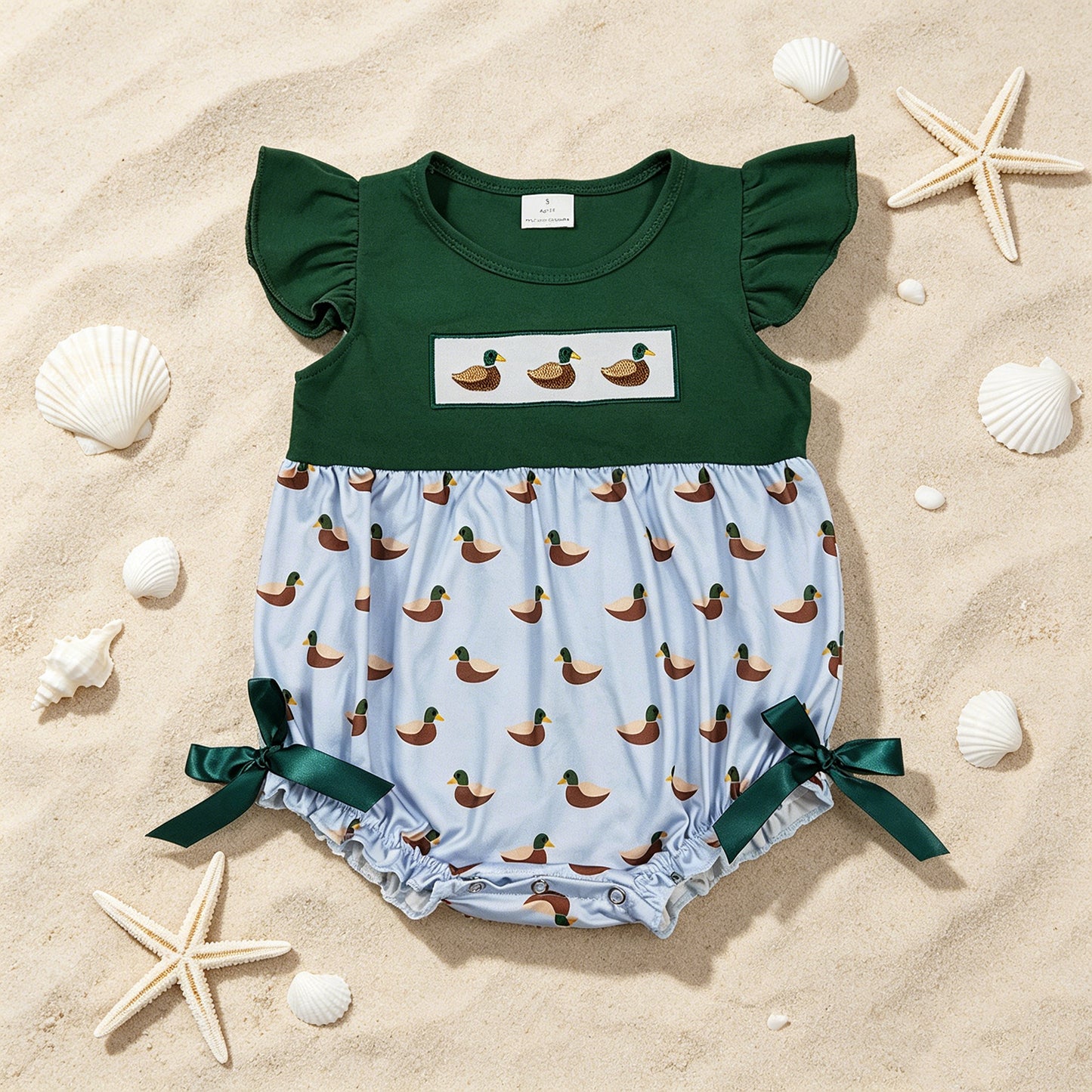 SR4091 RTS NO MOQ （In stock）Flutter sleeves duck embroidery baby girl summer romper