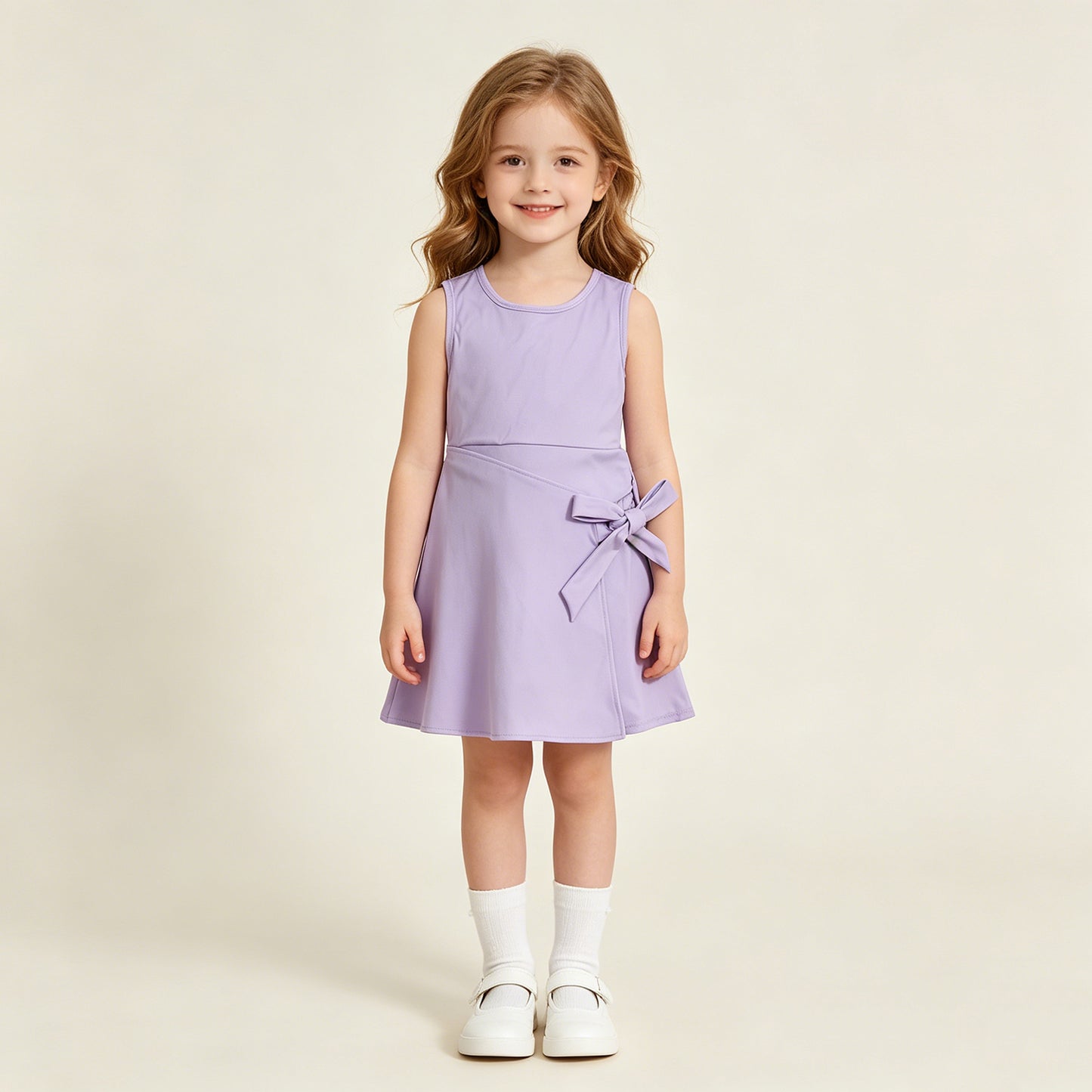 GSD3881 RTS NO MOQ （In stock ）Lavender sleeveless bow kids girls athletic dresses