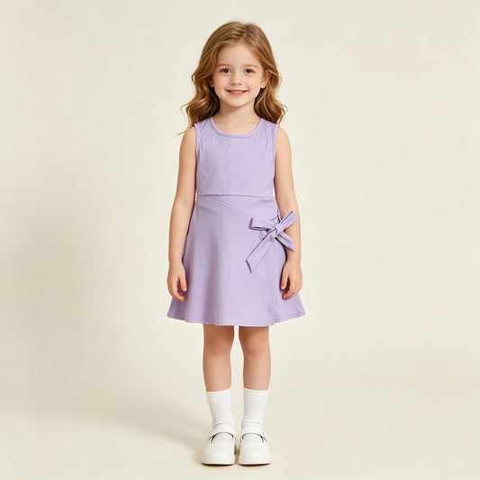 GSD3881 RTS NO MOQ （In stock ）Lavender sleeveless bow kids girls athletic dresses
