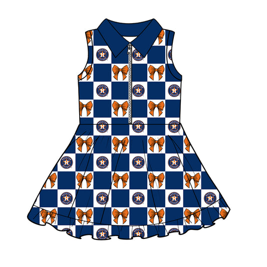 CUSTOM MOQ 5 Kids Clothing for Girls Baby Girls Blue Star Yoga Active Shorts Team Knee Length Dresses