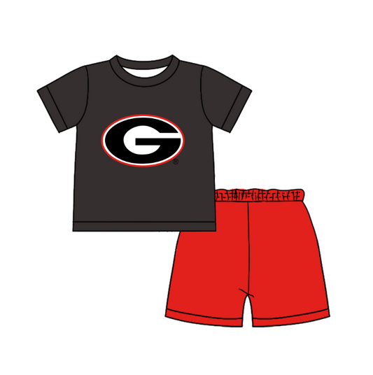 CUSTOM MOQ 5  Cute Comfortable Clothing For Boys Baby Boys Summer Gray G Top Shorts Clothes Sets